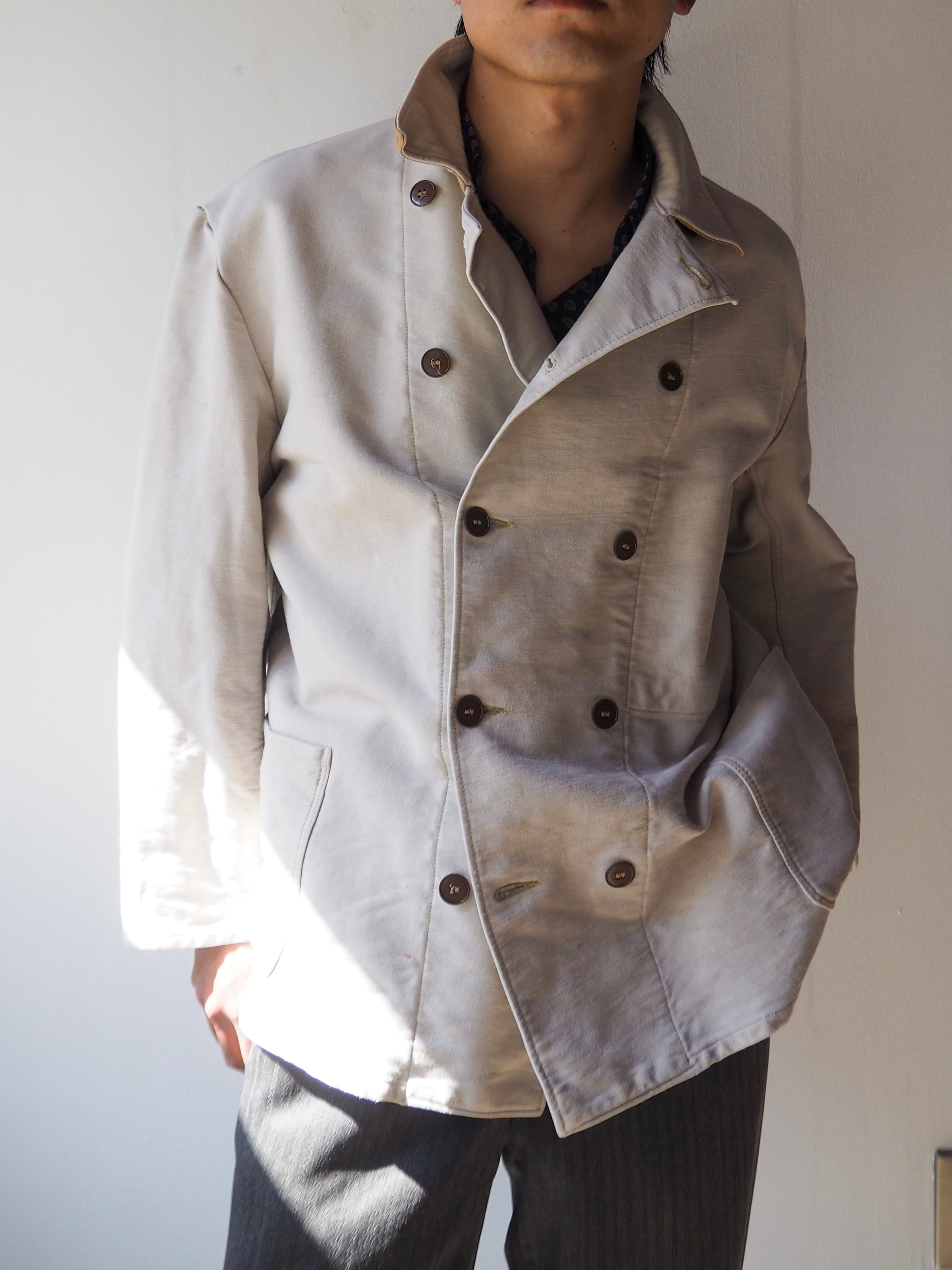 1960s Germany White Elephant Skin Double Breasted Work Jkt 1960s Germany White Elephant Skin Double Breasted Work Jkt