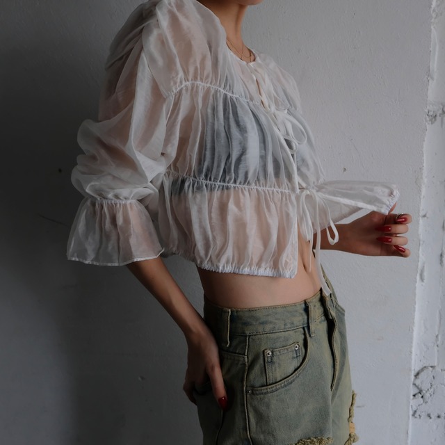 FR TIE SHEER TOPS / WHT