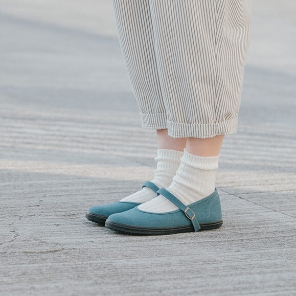 SY ミントグリーン ストラップフラットシューズ ストラップシューズ ターコイズグリーン | hanamikoji shoes - 花見