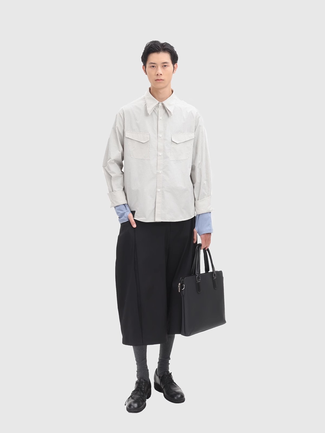 Nothingnoth Check Box Collar Shirt