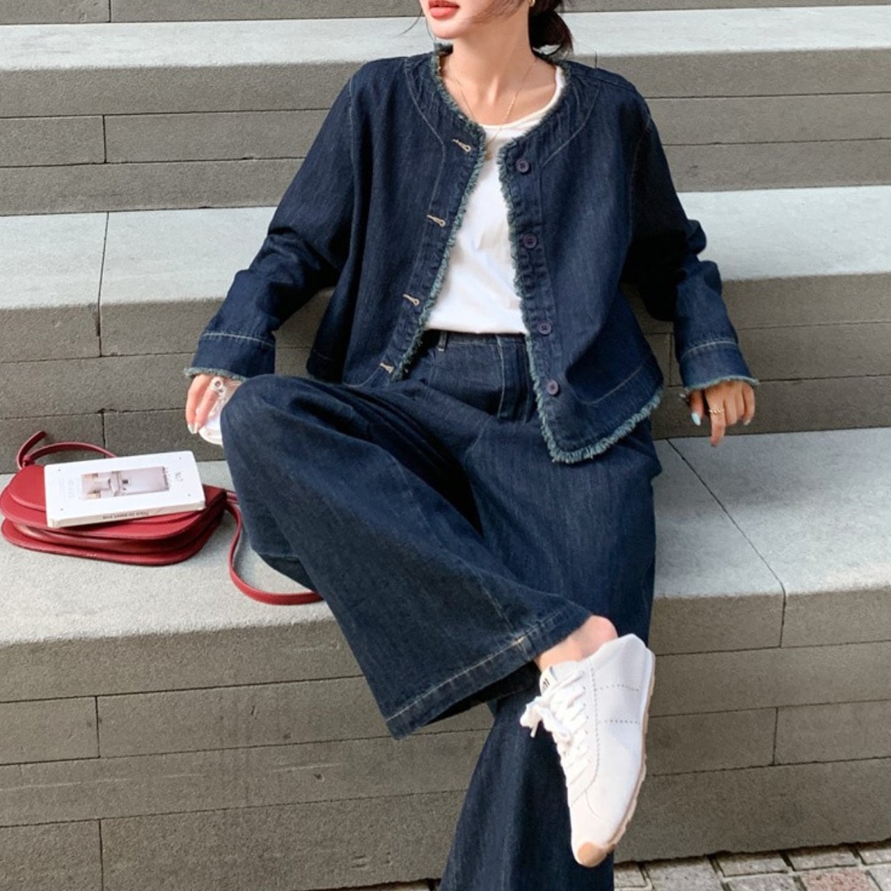 Fringe denim jacket and pants set S454