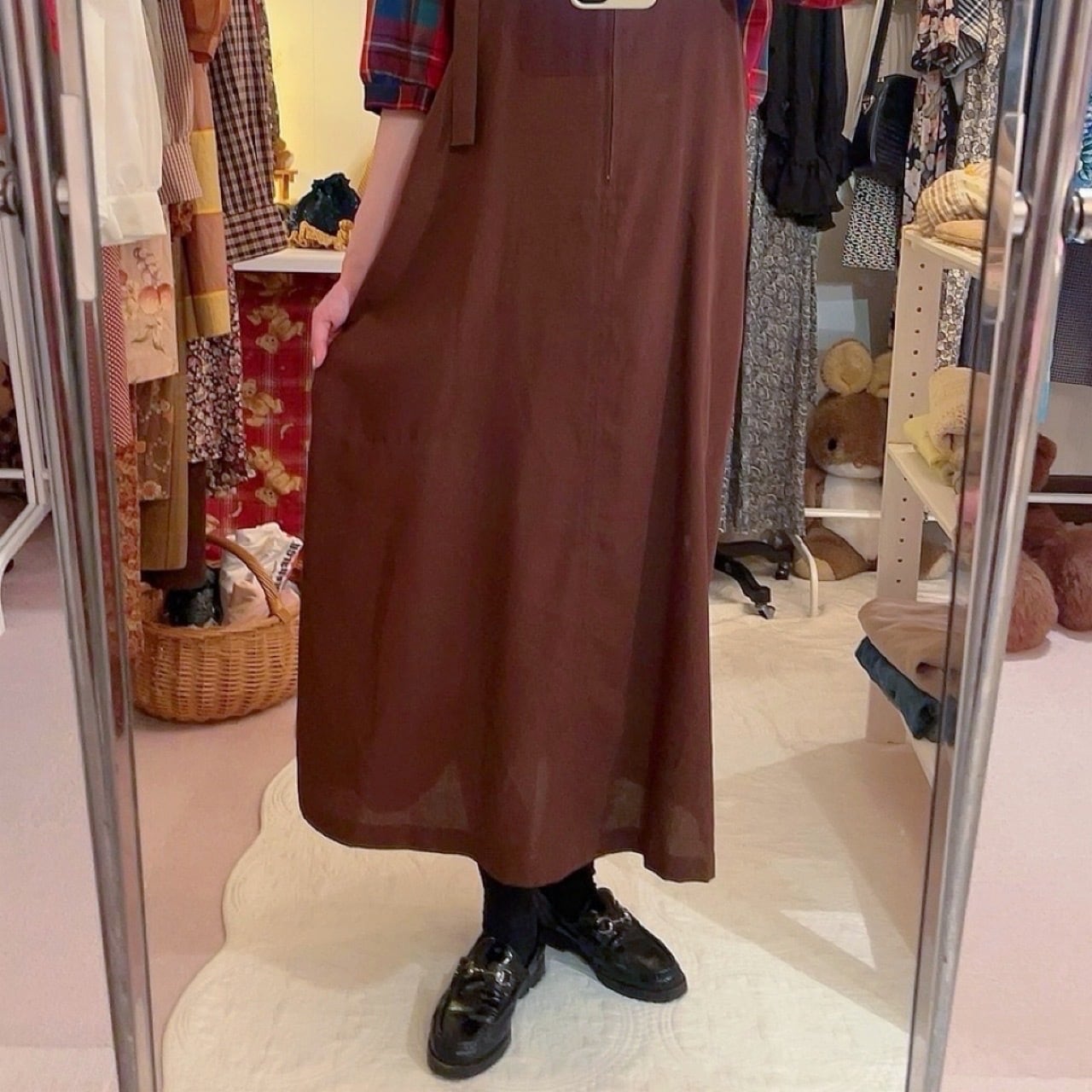brown front fastener jumper skirt