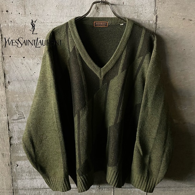 〖Yves Saint Laurent〗design Vneck wool knit/サンローラン デザイン ブイネック ウール ニット/lsize/#0223