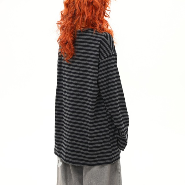 apple print border long tee　アップルプリントボーダーロンティー　J1249