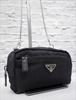美品◆PRADA プラダ テスート ナイロンxサフィアーノレザー クロスボディ チェーンショルダー ミニ バッグ 黒◆ クロスボディ仕様の定番♪