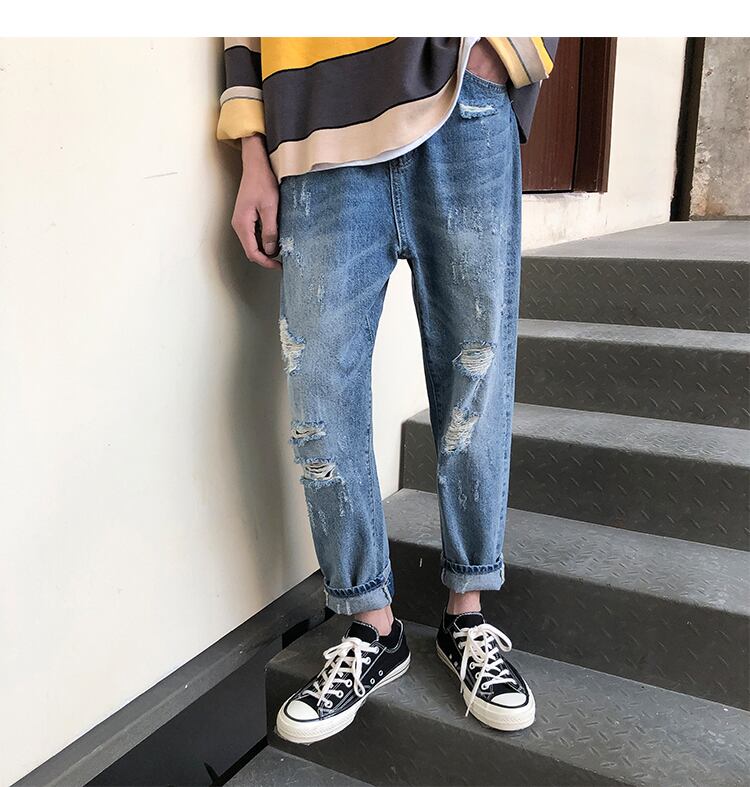全1色 デニム パンツ ストレート カジュアル ダメージ おしゃれ