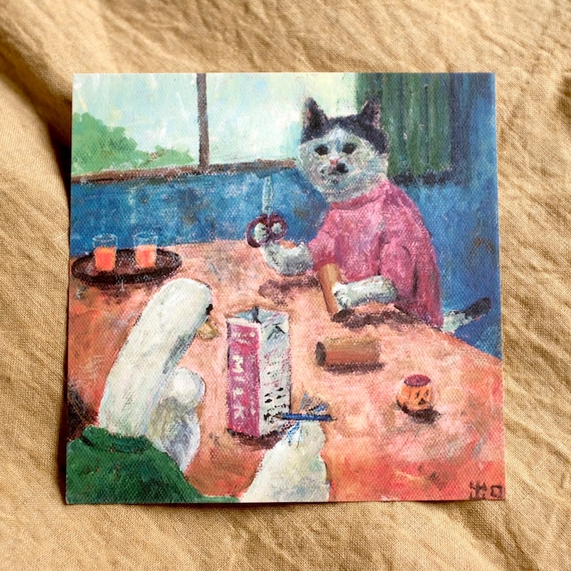 【出口かずみ】お話ポストカード「ぶきようなねこ」