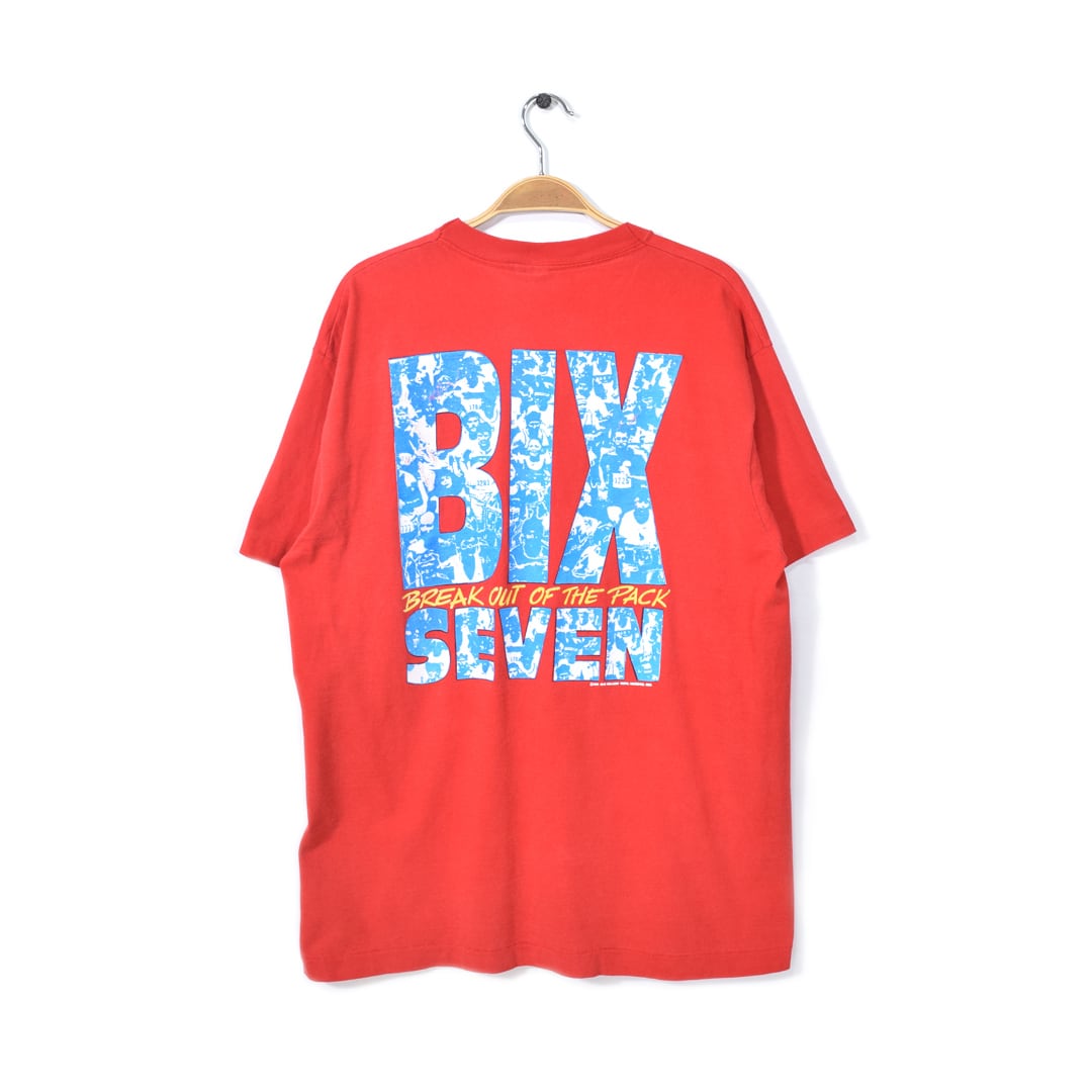 90s フルーツオブザルーム USA製 マラソン大会 BIX SEVEN シングルステッチ ヴィンテージTシャツ 赤 メンズXL 古着 アメカジ @BZ0056