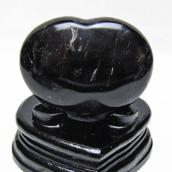 モリオン 置物 黒水晶 ハート 台座付属 一点物 155-1055
