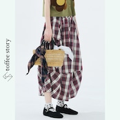 【2pattern】丸みシルエットの赤チェック柄スカート 《i0672》