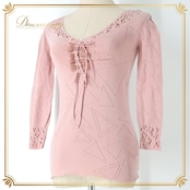 バレエ 衣装 ピンク系 チャコット Chacott ノーソーイングニット トップス レッスン 練習 社交ダンス ストレッチ 伸縮 日本製 リボン ノーソーイング 淡い 柔らかい生地 くすみピンク 幾何学模様