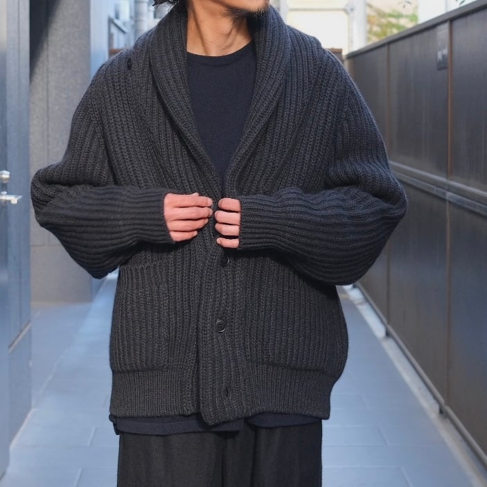 COMOLI(コモリ) / カシミア和紙シャールカラーニットジャケット-BLACK-(C03-06017)