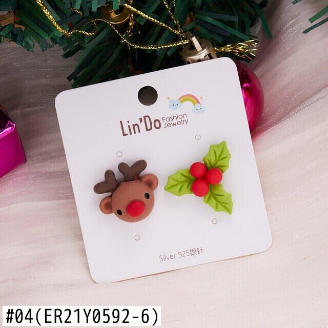 送料無料 漫画サンタクロース雪だるまエルク非対称ピアススタッド