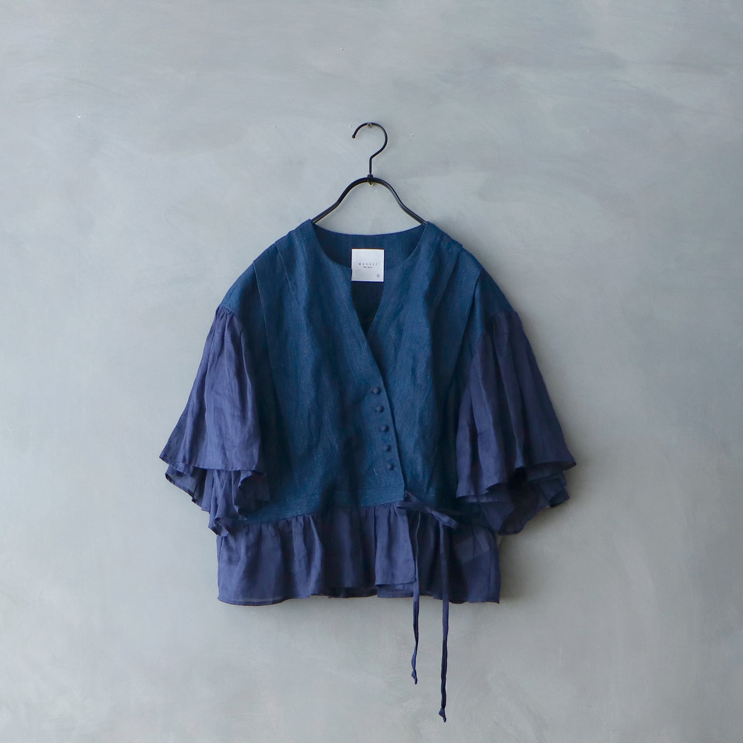 MAGALI インディゴリネンカシュクールブラウス / ネイビー