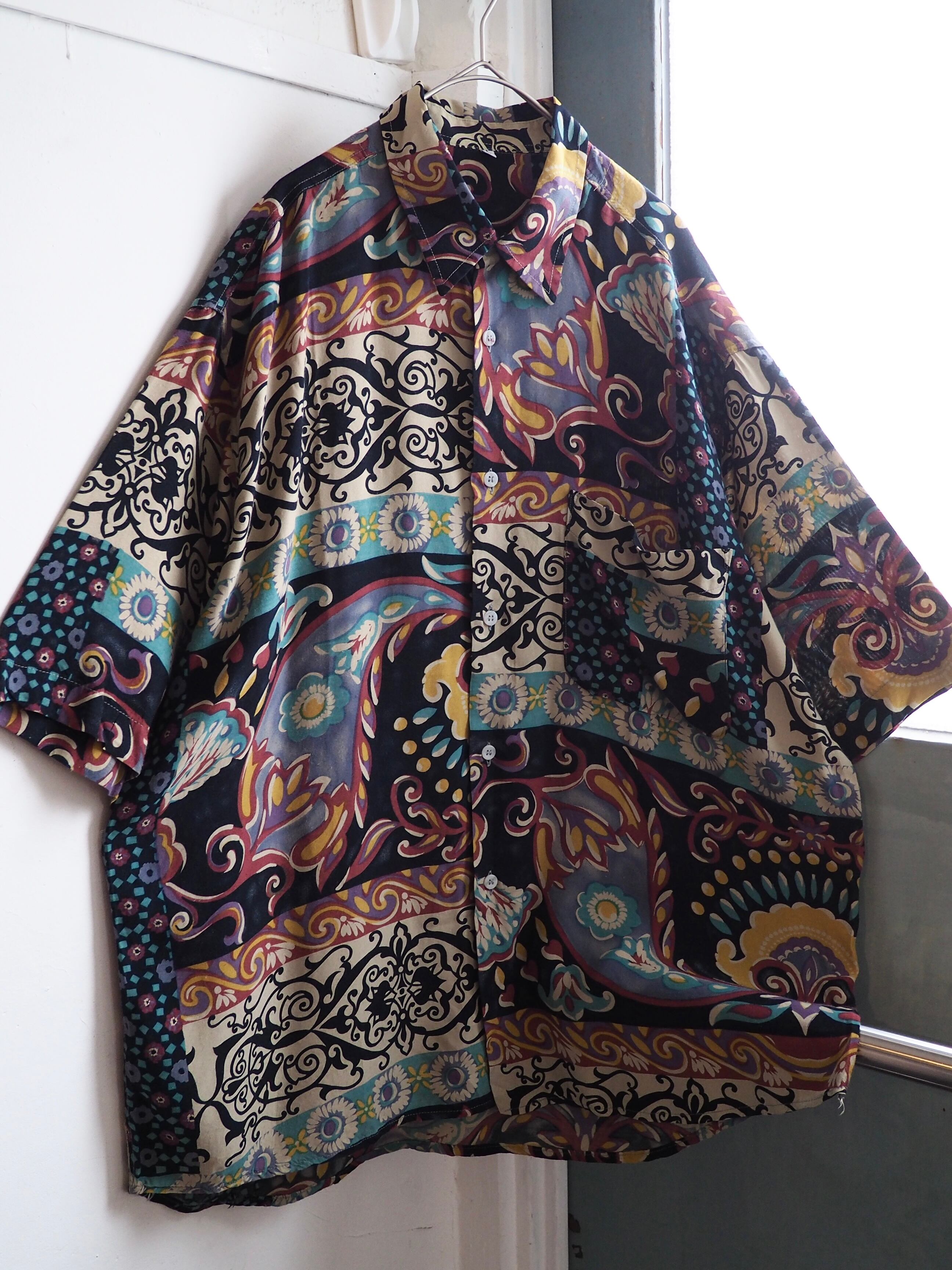 1990s Bewitching Abstract art painting vintage loose Drape rayon shirt