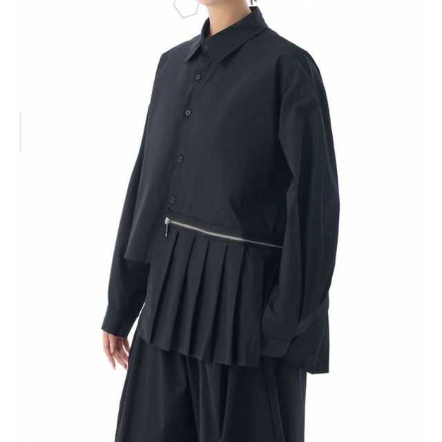 ジッパーデザイン 長袖 クロップド シャツ 2color BL0558