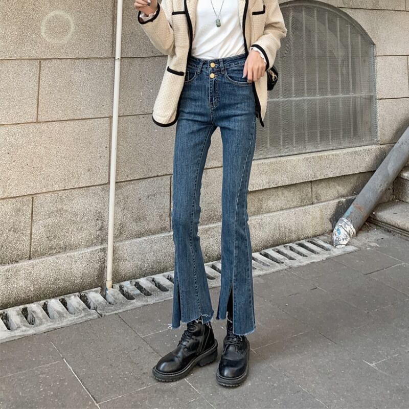 ハイウェストジーンズ スプリングスリムパンツ レッド 春物 1号婦人96698691881