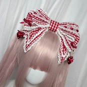 ♡【全4色】MAID Strawberry ギンガムチェック ドット柄リボンフリルカチューシャ black ♡