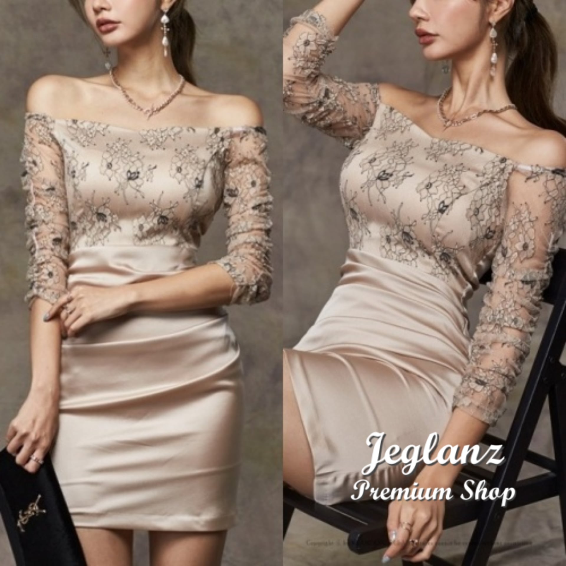 ワンピース ドレス オフショル レース 肌透け ミニスカ 大人 シック (O0061)