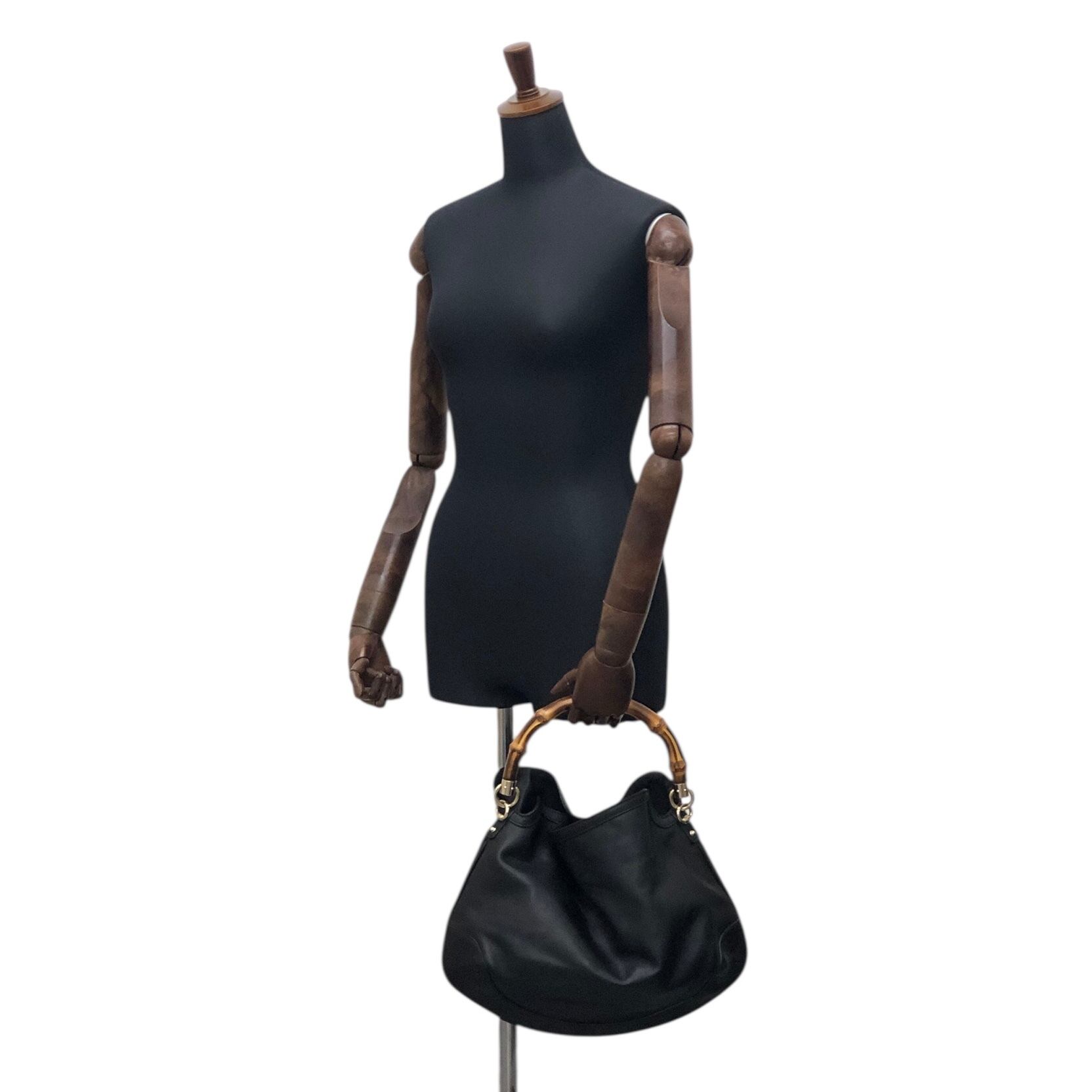 GUCCI グッチ ハンドバッグ ブラック バンブー レザー vintage