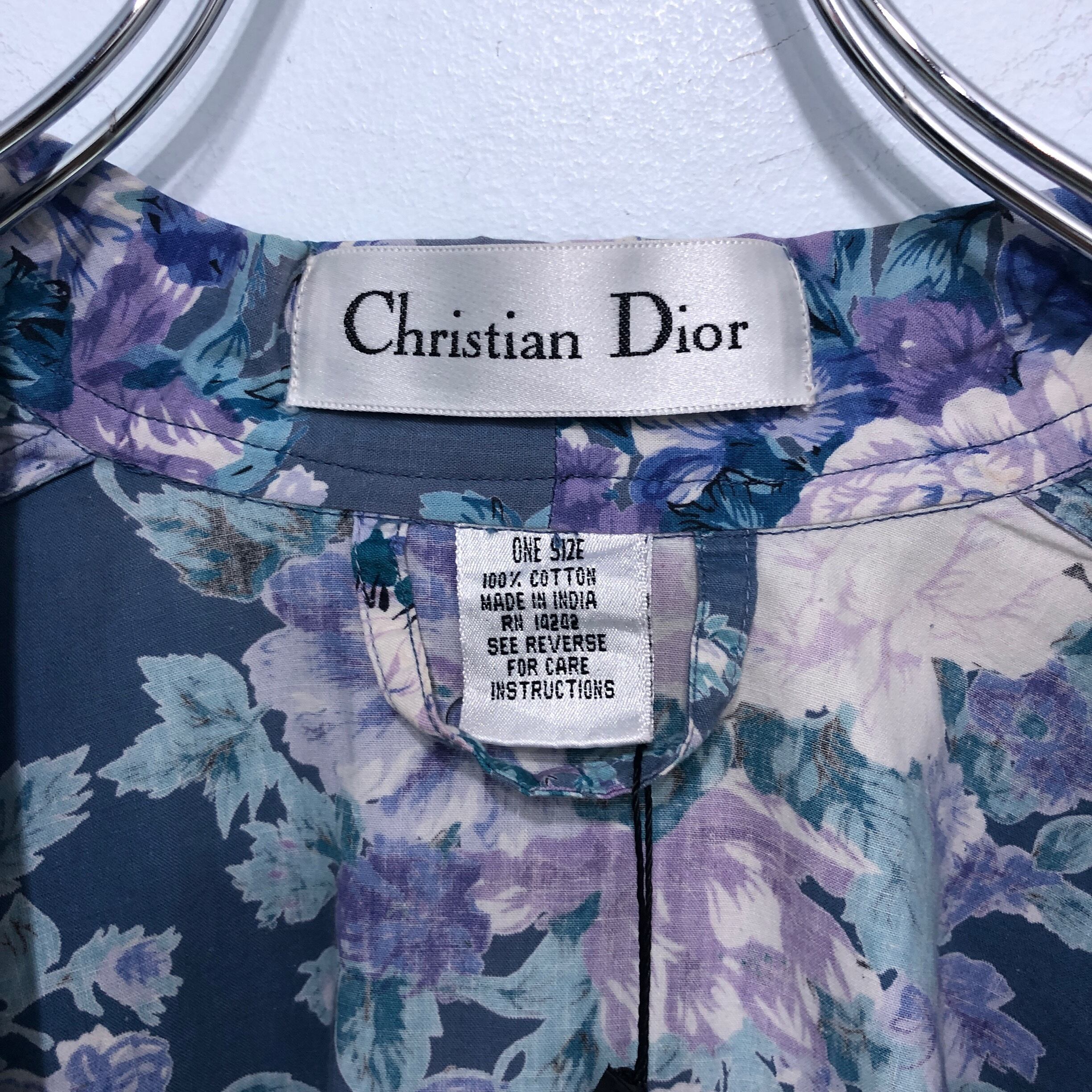 Christian Dior】ペールブルーフラワーパターンガウンシャツ