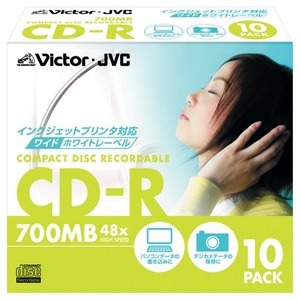 【在庫処分】Vctor CD-R 48倍速 ワイドホワイトプリンタブル 10枚 [CD-R80PF10]
