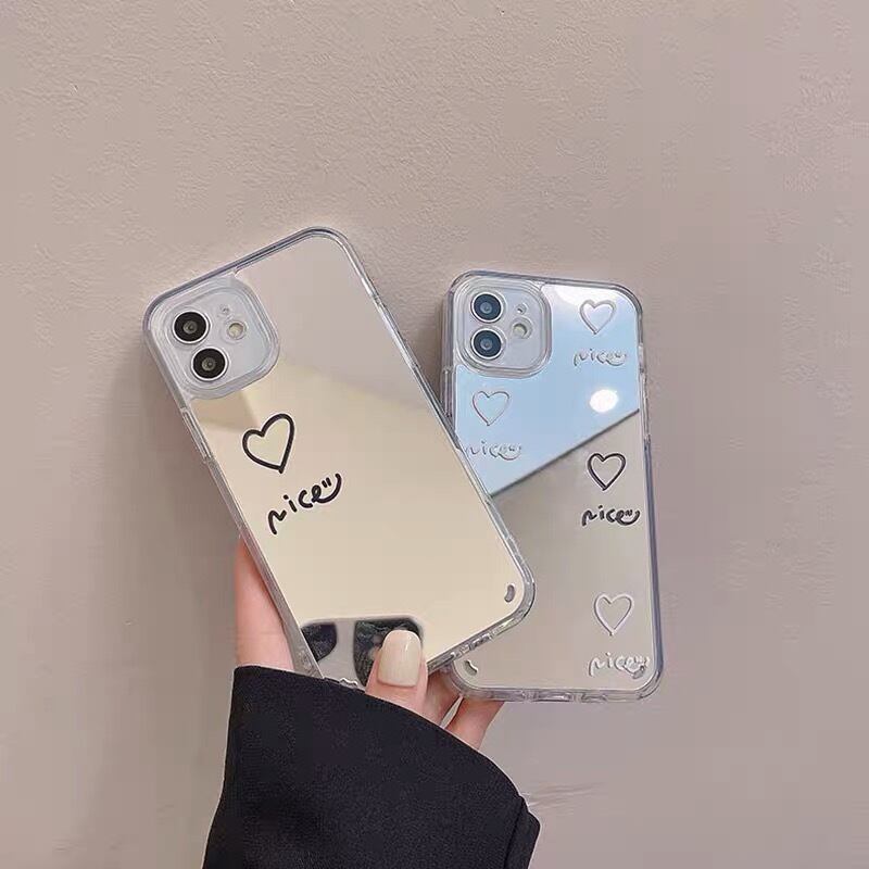 iPhoneケース iPhone13 iPhone12 ミラーケース ハート ナイス にこちゃん スマイル シンプル 2173