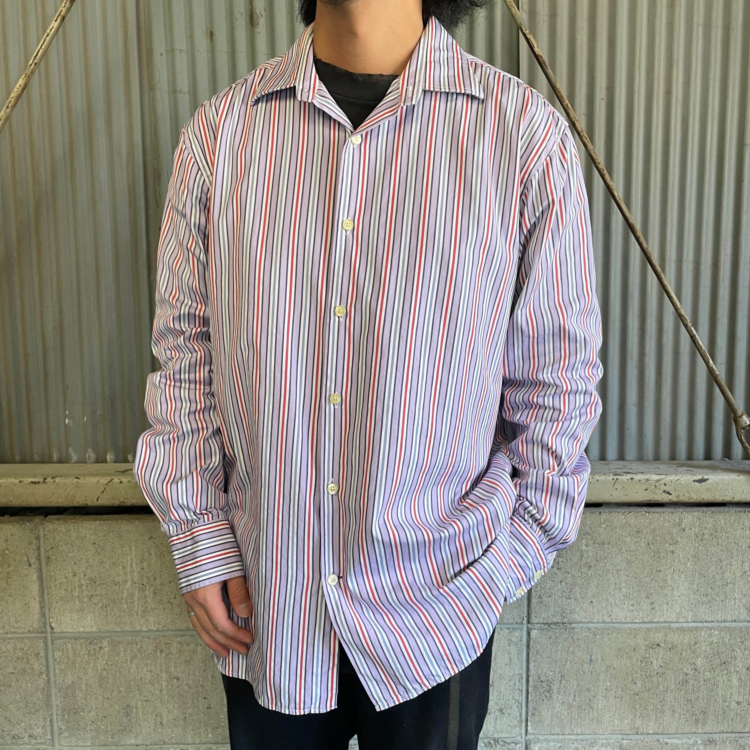GAP ギャップ ストライプ柄 カッターシャツ メンズL 古着 パープル 紫 