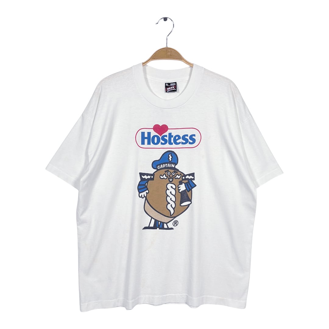 90s ホステス ミスターカップケーキ USA製 ヴィンテージ Tシャツ 企業系 HOSTESS ホワイト シングルステッチ サイズXL フルーツオブザルーム BZ0633