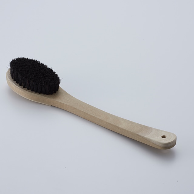 ボディブラシ 身体用 長柄 黒馬毛の尻尾　／　Body Brush　for Body (long handle, the tail of a flower horse)