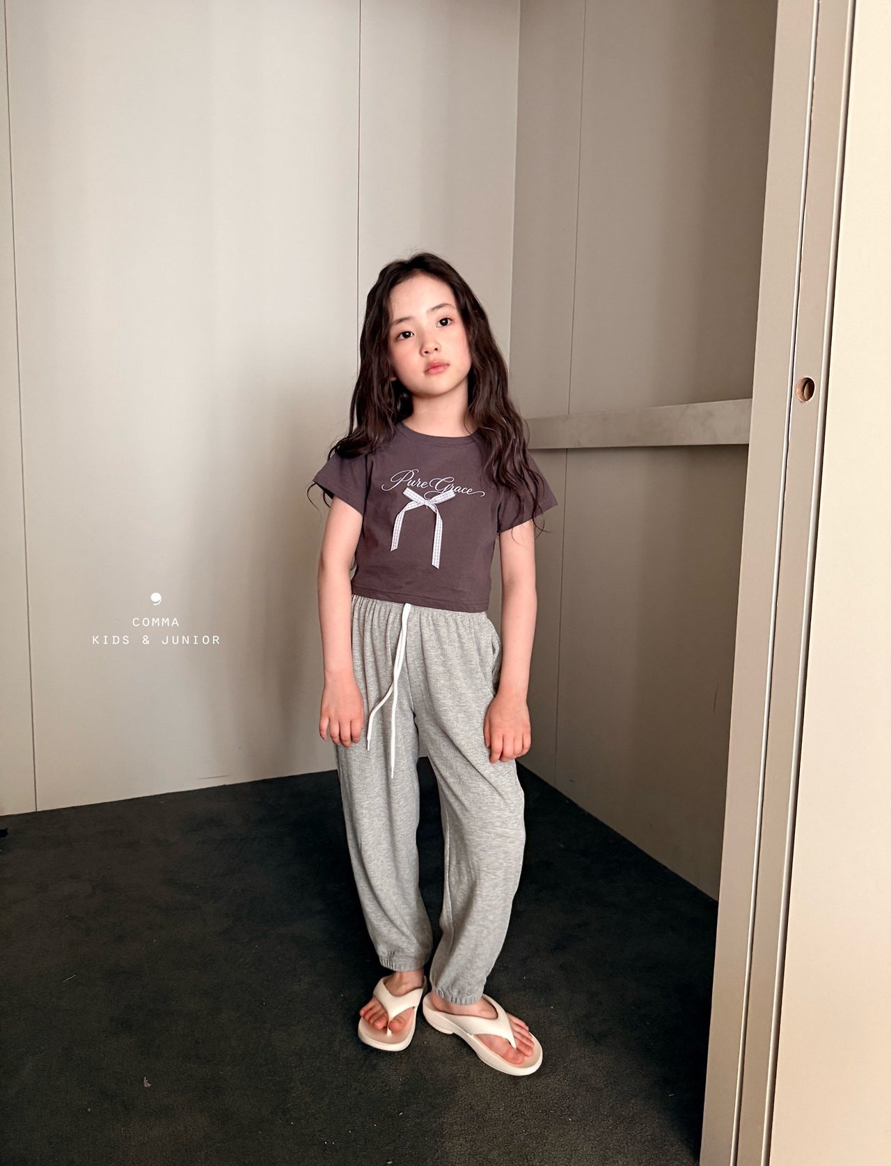 [COMMA] Check Ribbon Tee (160/170) / [콤마] 체크리본티 (160/170)