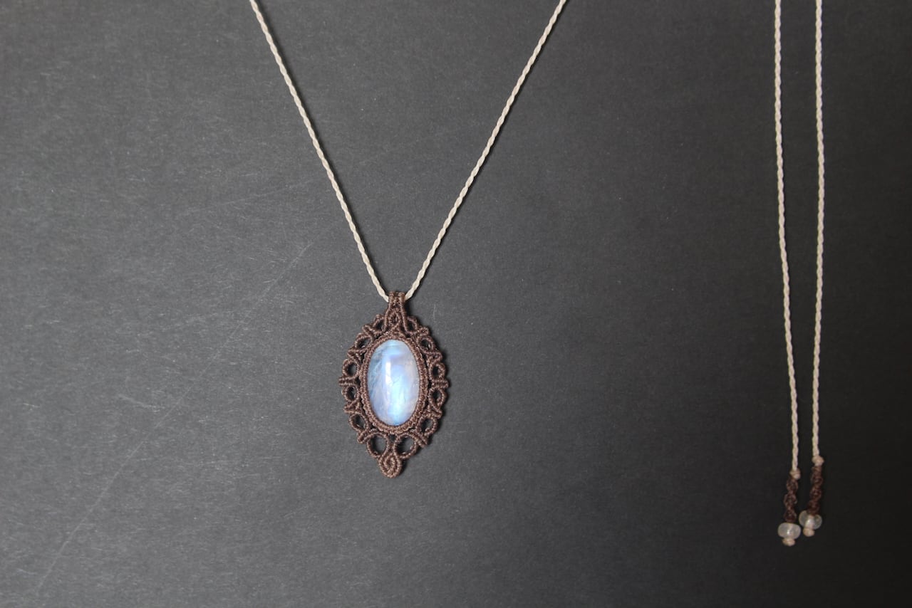 Rainbow moonstone micro macrame pendant