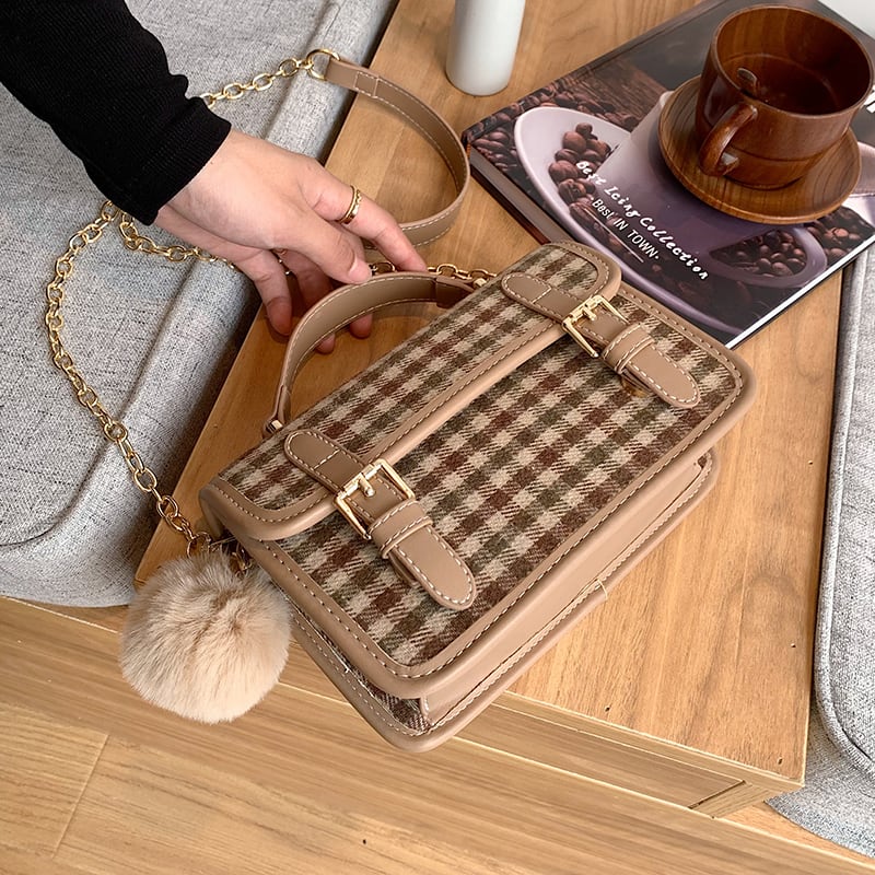 格子柄チェーン スクウェア メッセンジャーバッグ 手作りハンドバック31251379573