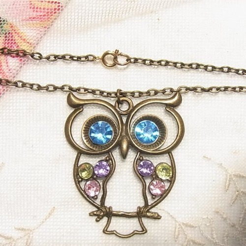 フクロウのペンダントネックレス　アクセサリーのセール通販　8974N