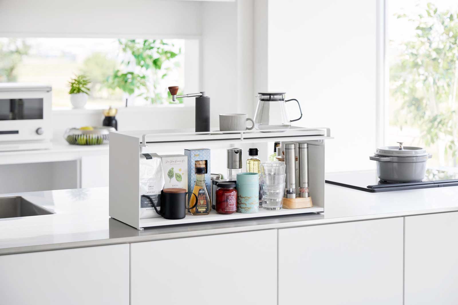 カウンター上収納 山崎実業 tower タワー 前が開くキッチンカウンター