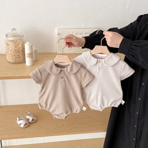 【夏作】ピュアカラー半袖丸襟ワッフルロンパース