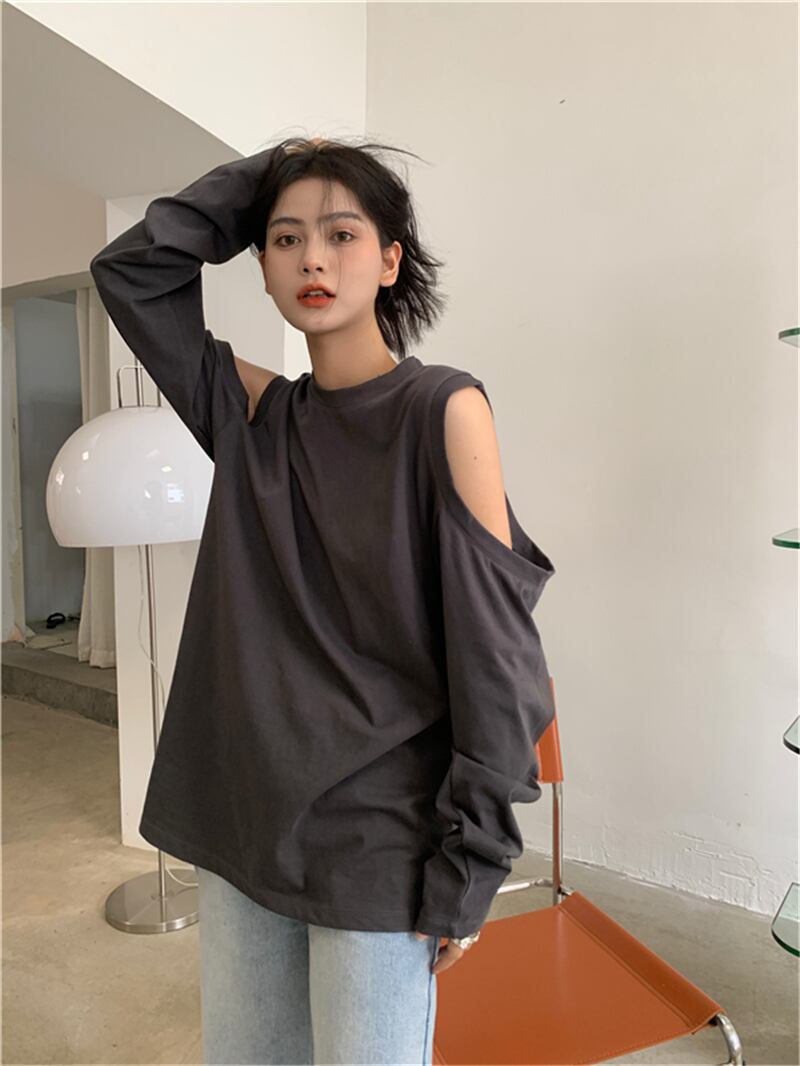 ベーシックTシャツ オータムルーズグレートップス コート ロング 秋物 オフショルダー モンロー23556634606