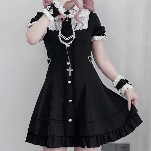 ゆめかわ♡ネクタイ付き地雷系フリルワンピース　wanpi103