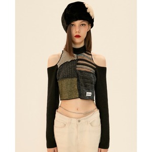 [ODDONEOUT] Patch work off shoulder top_Black 正規品 韓国ブランド 韓国ファッション 韓国代行 韓国通販 トップス