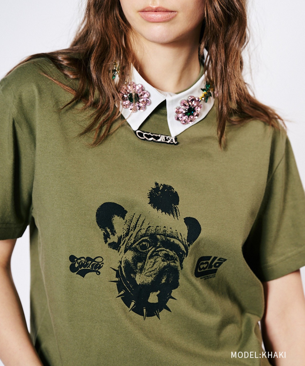 COOLAブルドッグプリントベーシックTシャツ (KHAKI)　CQ-49004