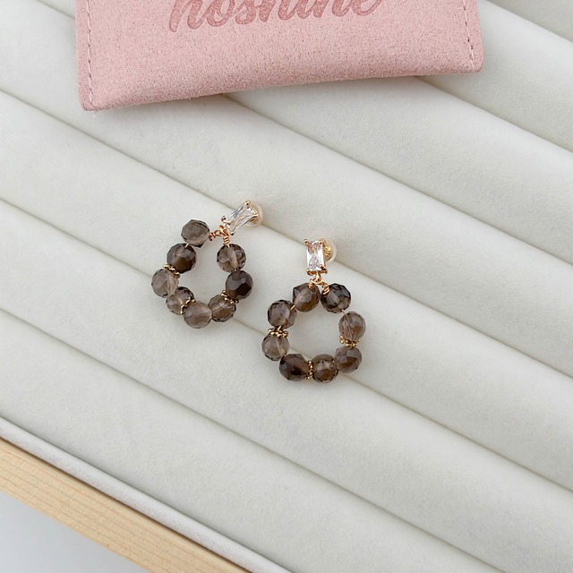 天然石スモーキークォーツのハンドメイドピアス