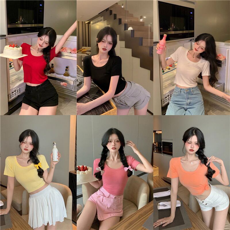 Tシャツ ショートスタイルオレンジトップス サマー 大人ガーリー スウィート キュート カジュアル 夏物 ブラックストロベリース47734463141