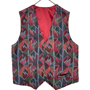 『美品 VINTAGE gobelins geometric pattern design buckle big silhouette over size Vest』USED 古着 ヴィンテージ ゴブラン 織り 幾何学模様 総柄 尾錠 ビッグ シルエット オーバー サイズ ベスト