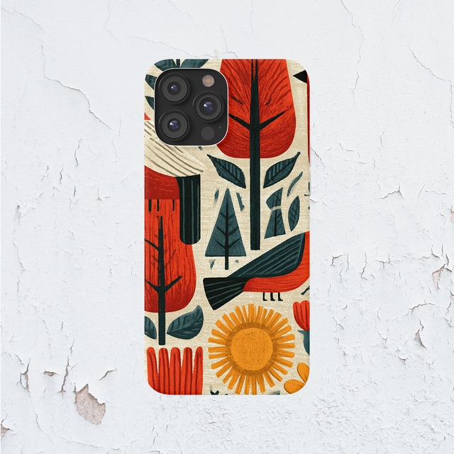 受注生産 iPhoneケース 花と太陽の民芸ボタニカル｜フォークアート FMSY025A