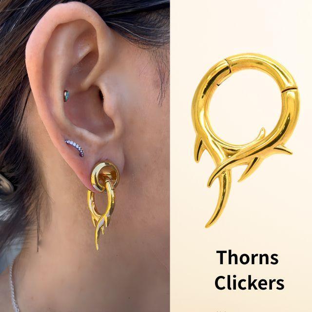 ワンタッチピアス 8G ゴールド Thorns クリッカー 磁石 簡単マグネット