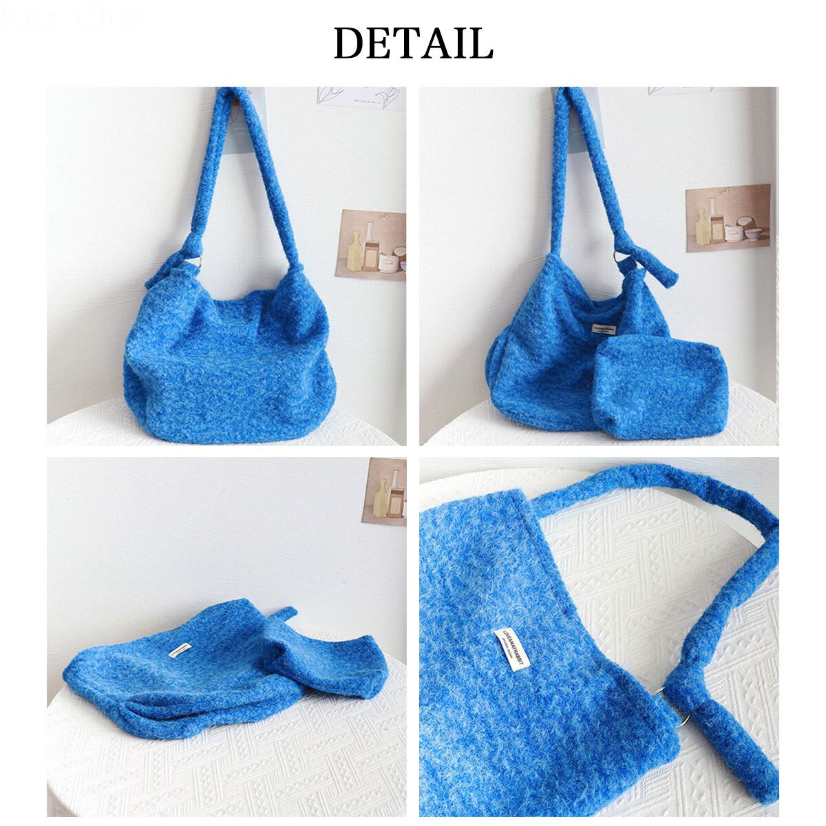 ニット トートバッグ レディース ポーチ付き バッグ 韓国 ふわふわ 大容量 折りたたみ 通勤 通学 春秋冬 ショルダー カジュアル マザーズバッグ 大人可愛い 大人女子