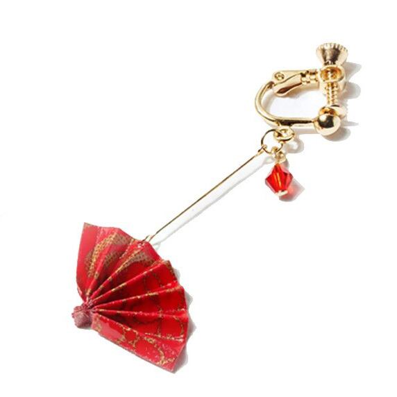 限定再販不可】＊25 和風 ピンクと水色蝶扇子 ロング イヤリング ピアス