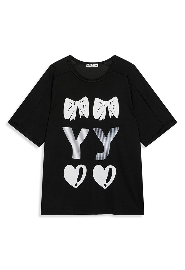 [OPEN YY] RIBBON YY T-SHIRT, BLACK 正規品 韓国ブランド 韓国通販 韓国代行 韓国ファッション オープン ワイワイ 日本 店舗