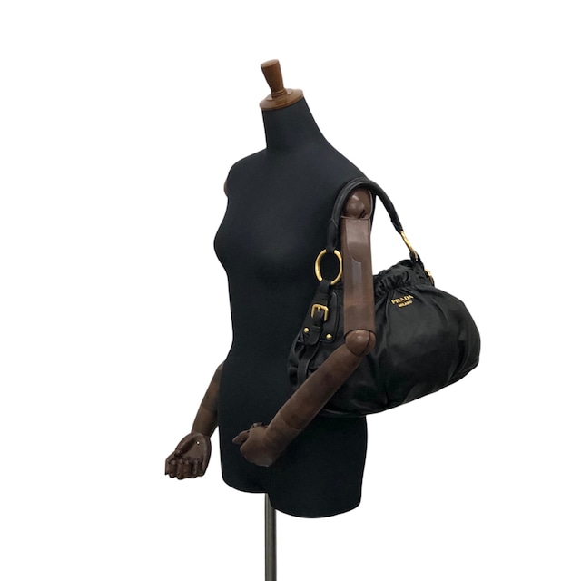 PRADA プラダ ショルダーバッグ ブラック ロゴ レザー ホーボーバッグ vintage ヴィンテージ オールド ay6whk