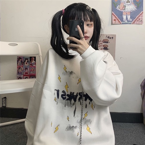 オータムウィンタープルオーバー トップス ルーズベルベットホワイトセーター 帽子 かわいい 秋物 冬物 Brother_is_Style42912596540